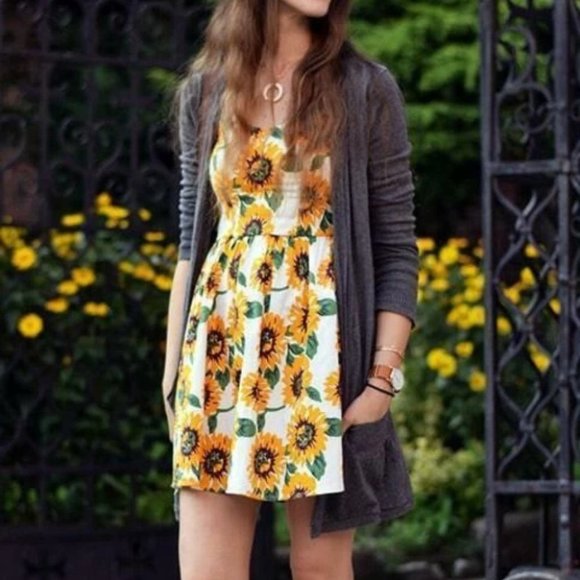 Sunflower Print Crisscross Cami Mini Dress - Picture 12 of 14
